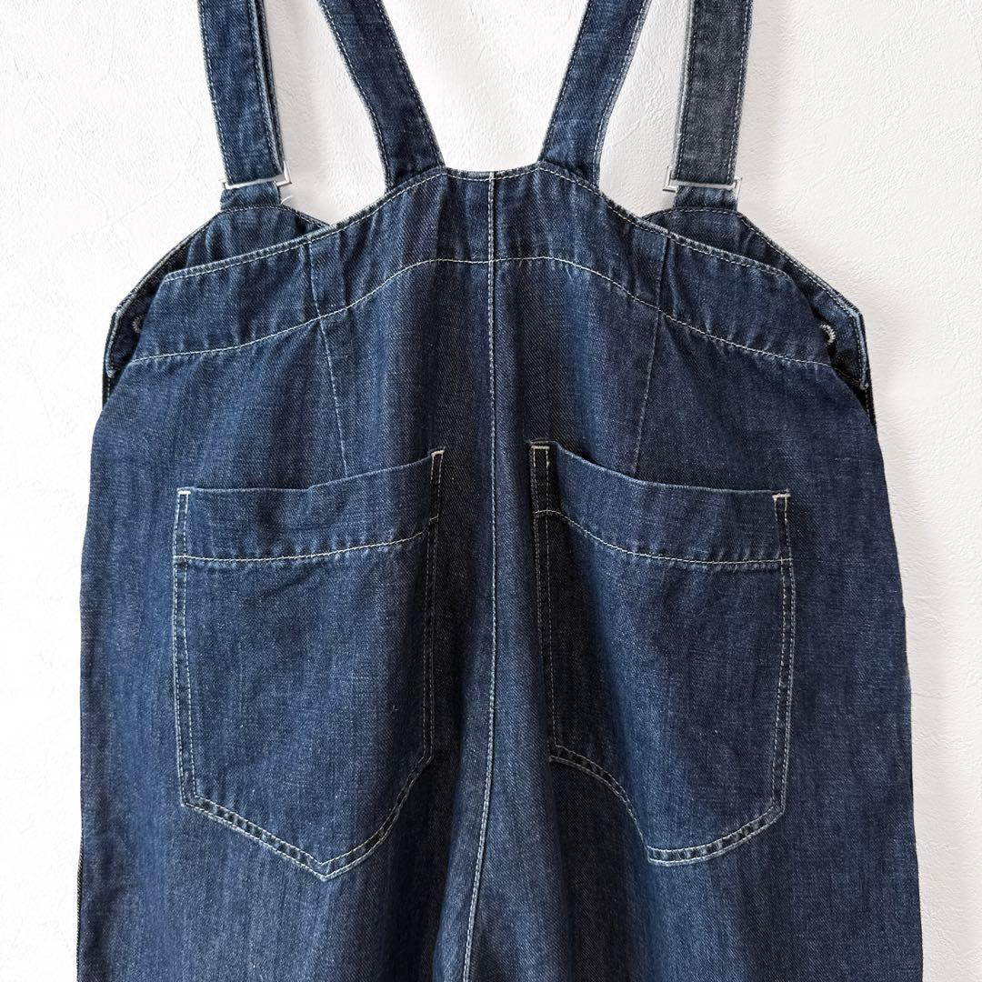 美品 アダムエロぺ 麻デニムサロペット オーバーオール ネイビー