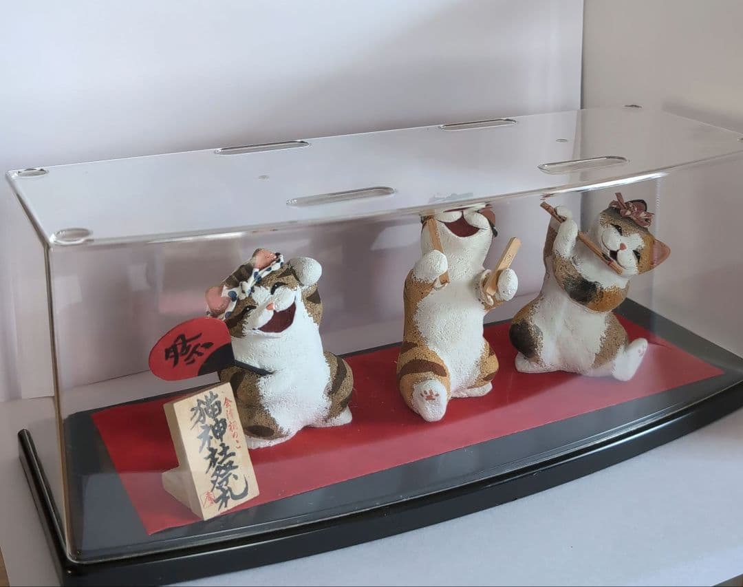 猫の置物（民芸品） 会津桐のこ人形「猫神社祭礼」限定品　希少