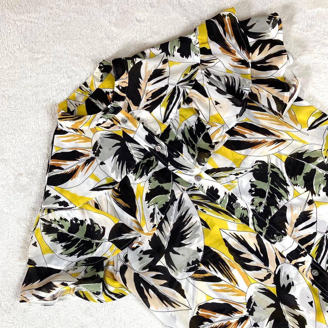 アルアバイル　22SS ボタニカルプリントフリルマオカラー半袖シャツ2 イエロー