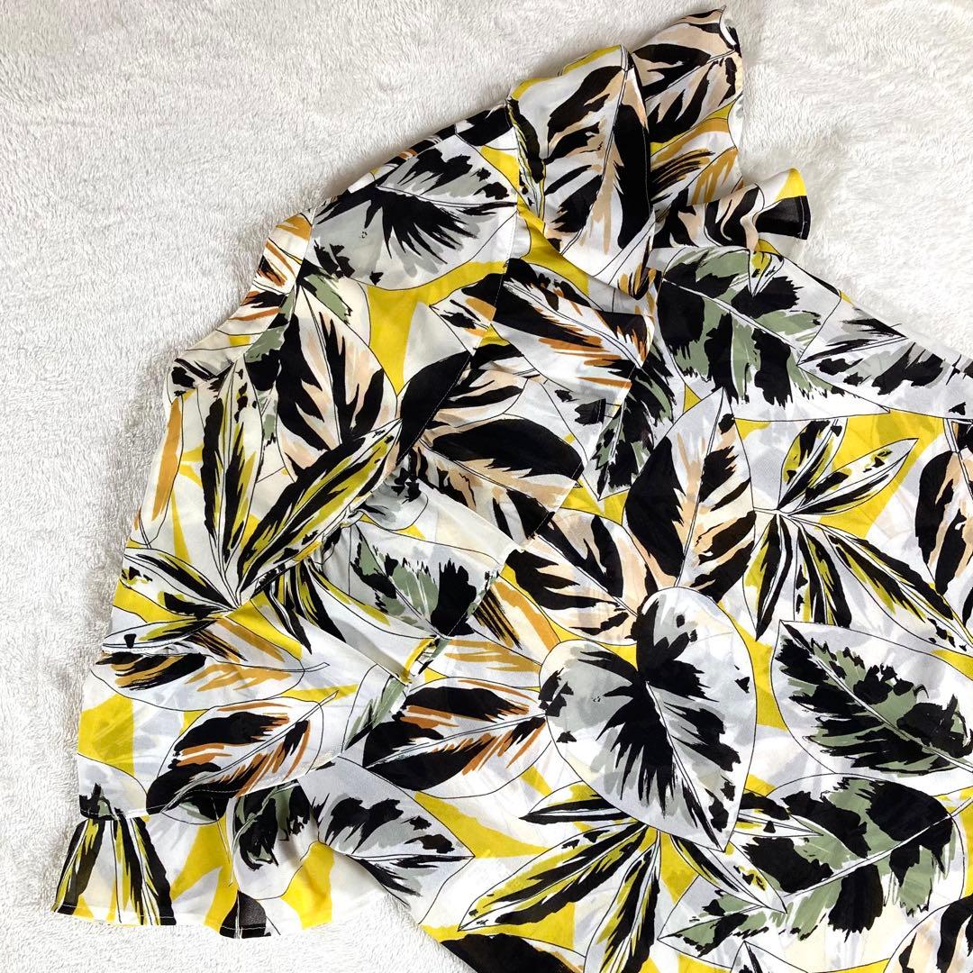 アルアバイル　22SS ボタニカルプリントフリルマオカラー半袖シャツ2 イエロー