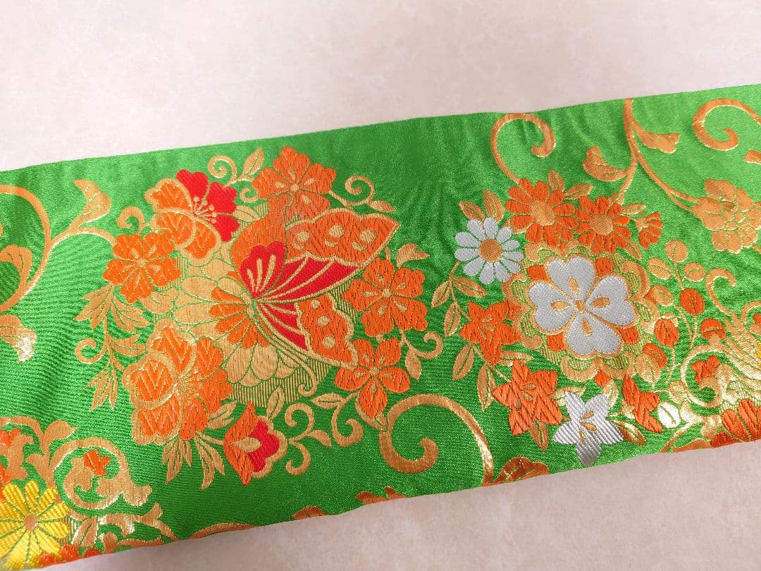 七五三　ジュニア帯　作り帯　一点物　蝶柄　鳳凰　緑系