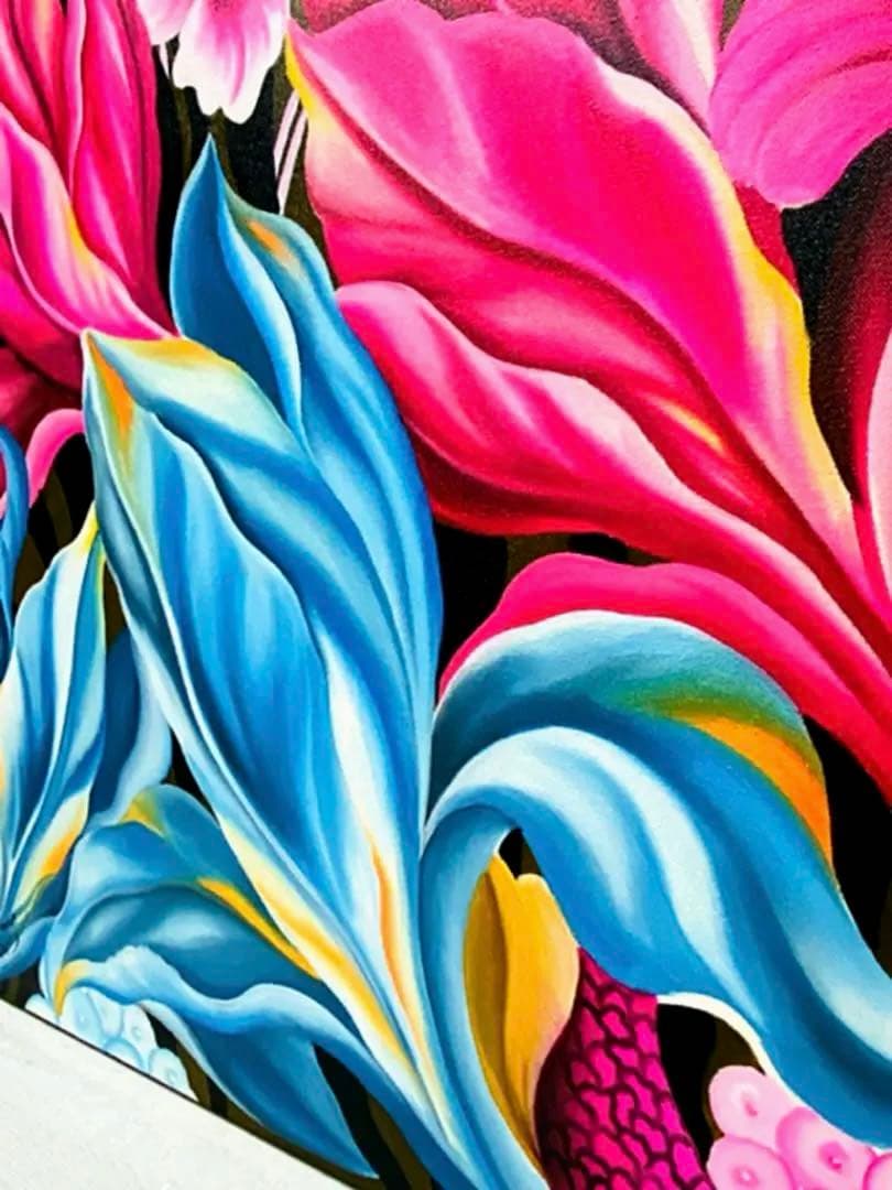 ⭐️【1029】在庫処分バリ島アート絵画グラデーション鮮やかフラワー70×90cm