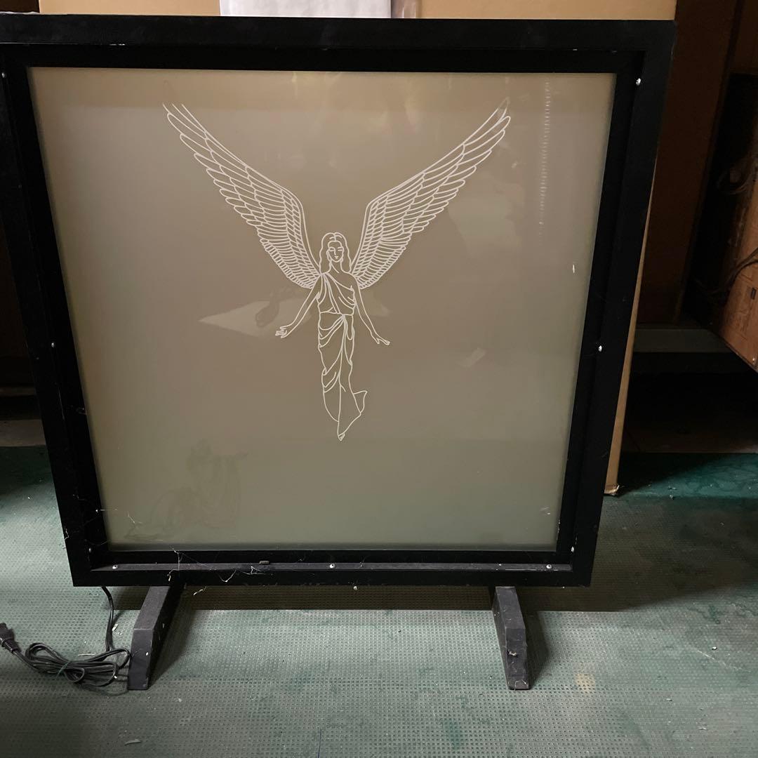 天使の翼デザイン ガラス絵　ディスプレー　照明付けパネル　0279KD