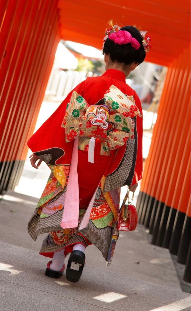 七五三　七歳　子供用着物　絞り　フルセット