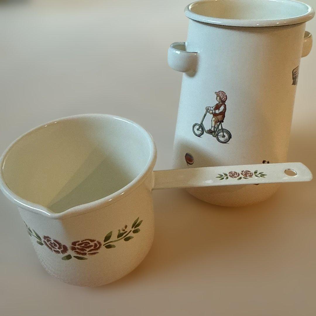 マニー ローズ柄 ホーロー鍋＋プチメゾン キッチンツールスタンド 2点セット