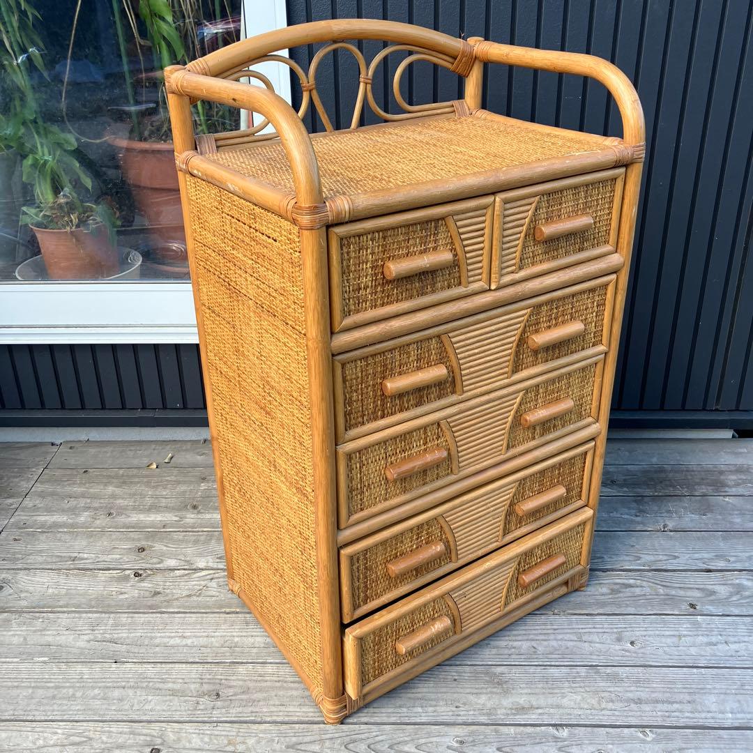 ② 昭和レトロ ラタンチェスト 5段6杯 引き出し箪笥 古家具 ビンテージ