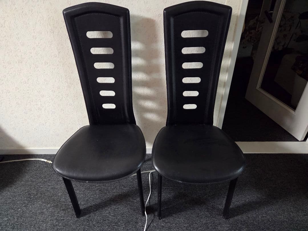 高級 廃盤 IDC 大塚家具 ハイバック ダイニングチェア 本革 食卓椅子 2脚