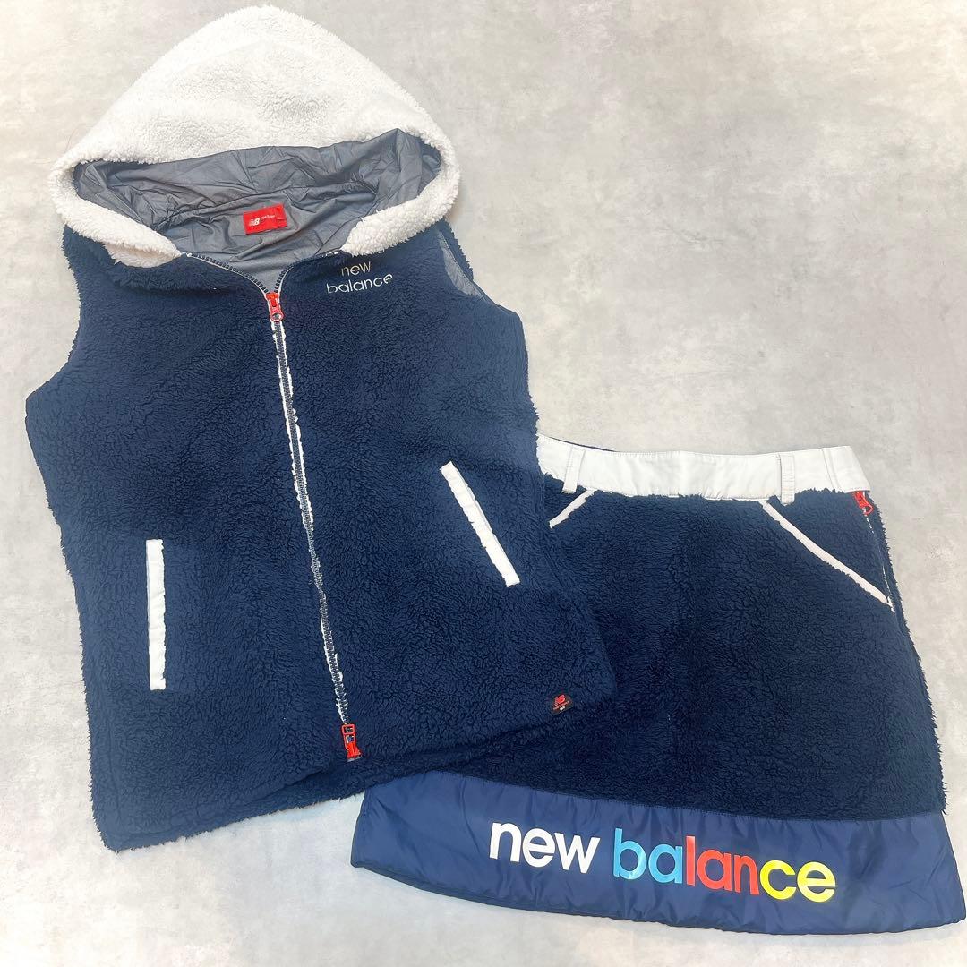 セットアップ◆ニューバランス ゴルフ ボアベスト＆スカート◇ネイビー M 蓄熱