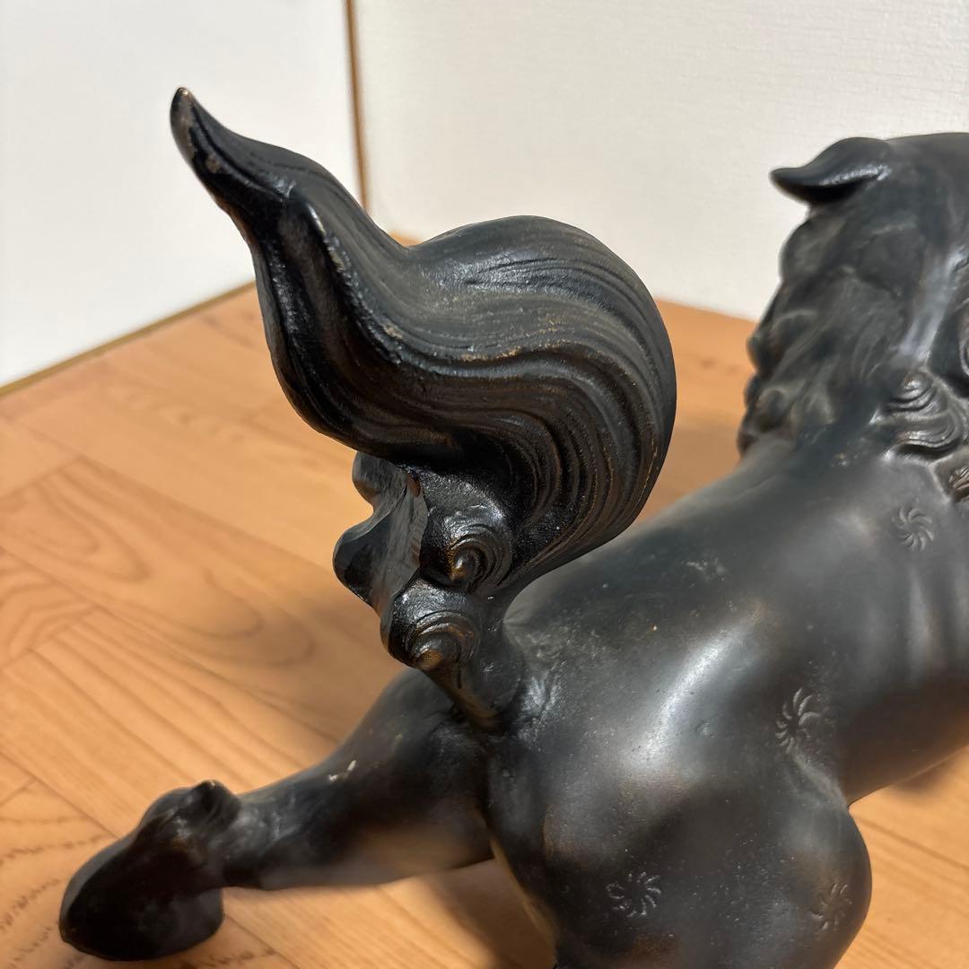 鉄製　玉乗り獅子　立獅子　魔除け　縁起物　インテリア　重厚　古美術　置物