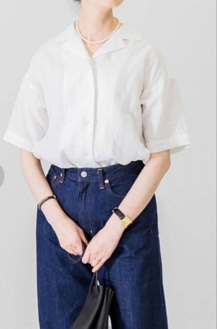 かぐれ　リネンオープンカラーシャツ　白