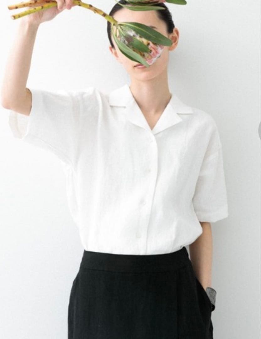 かぐれ　リネンオープンカラーシャツ　白