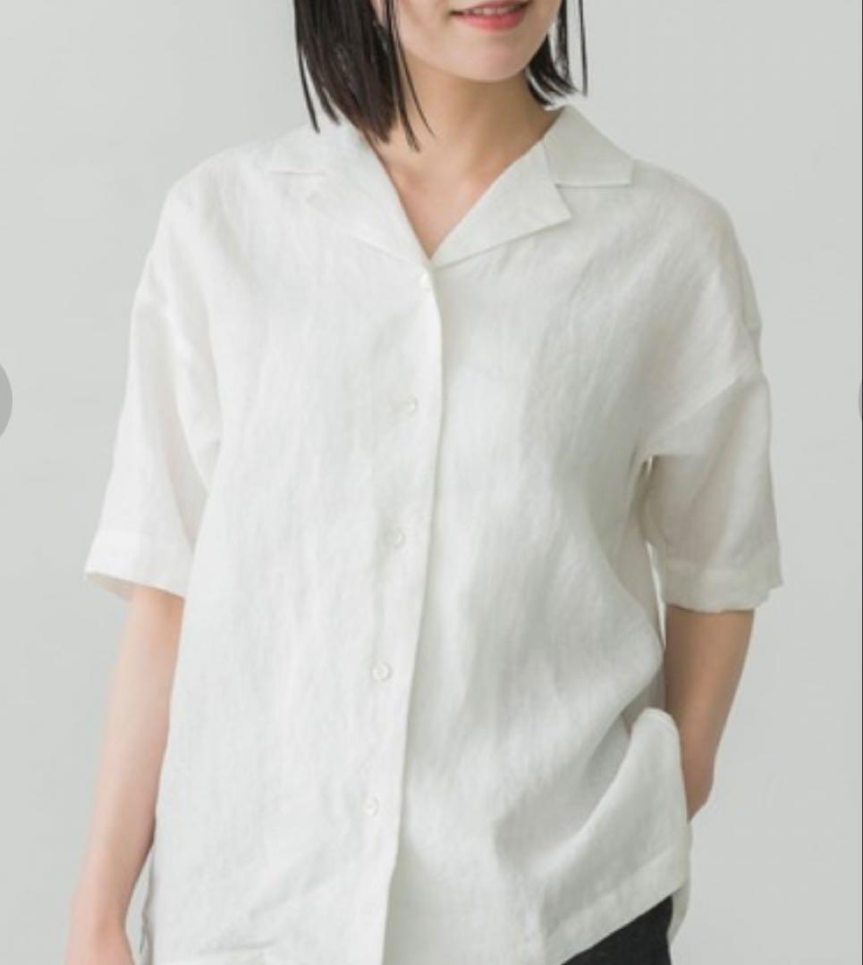 かぐれ　リネンオープンカラーシャツ　白