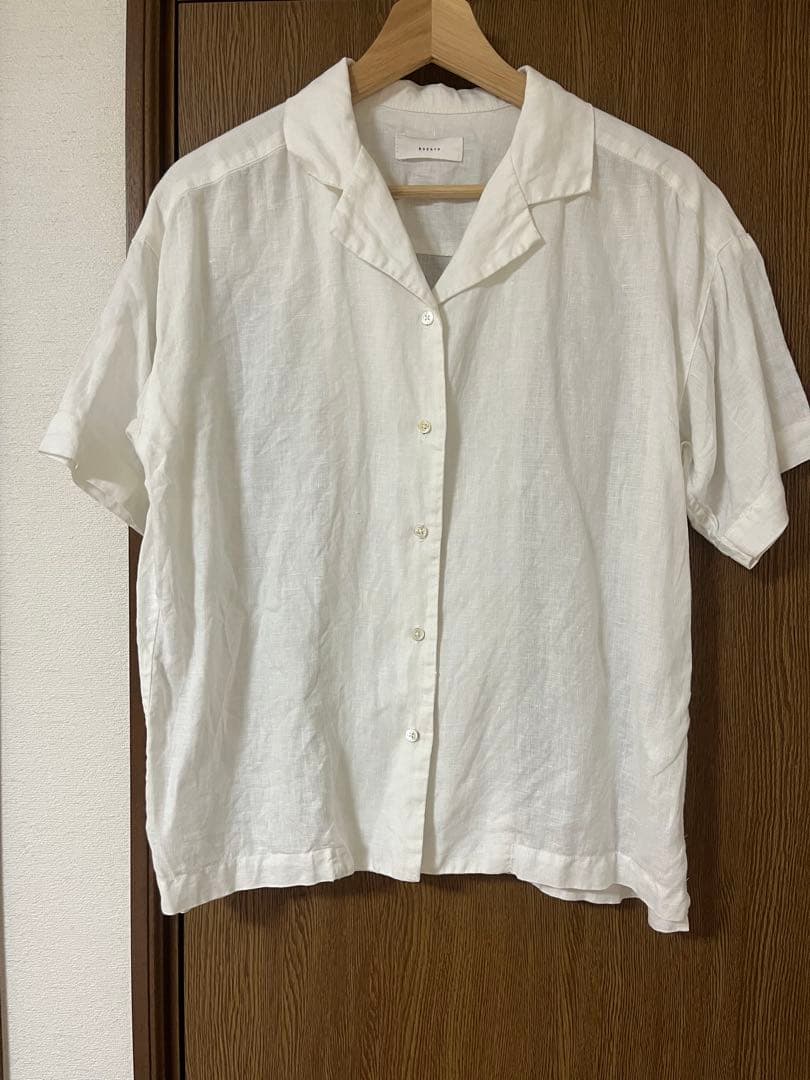 かぐれ　リネンオープンカラーシャツ　白