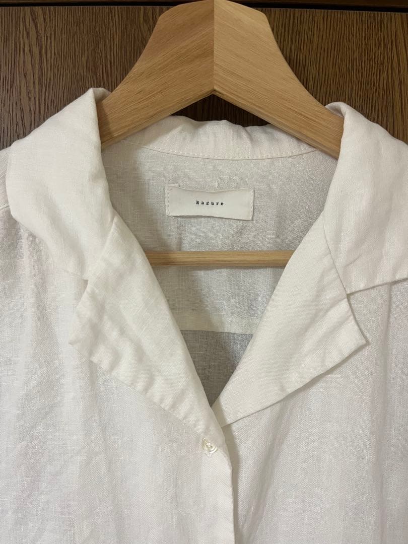 かぐれ　リネンオープンカラーシャツ　白