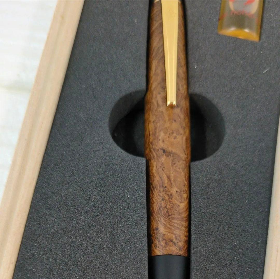 野原工芸　特上チーク瘤　ボールペン　ロータリー　SANZOクリップ　ゴールド