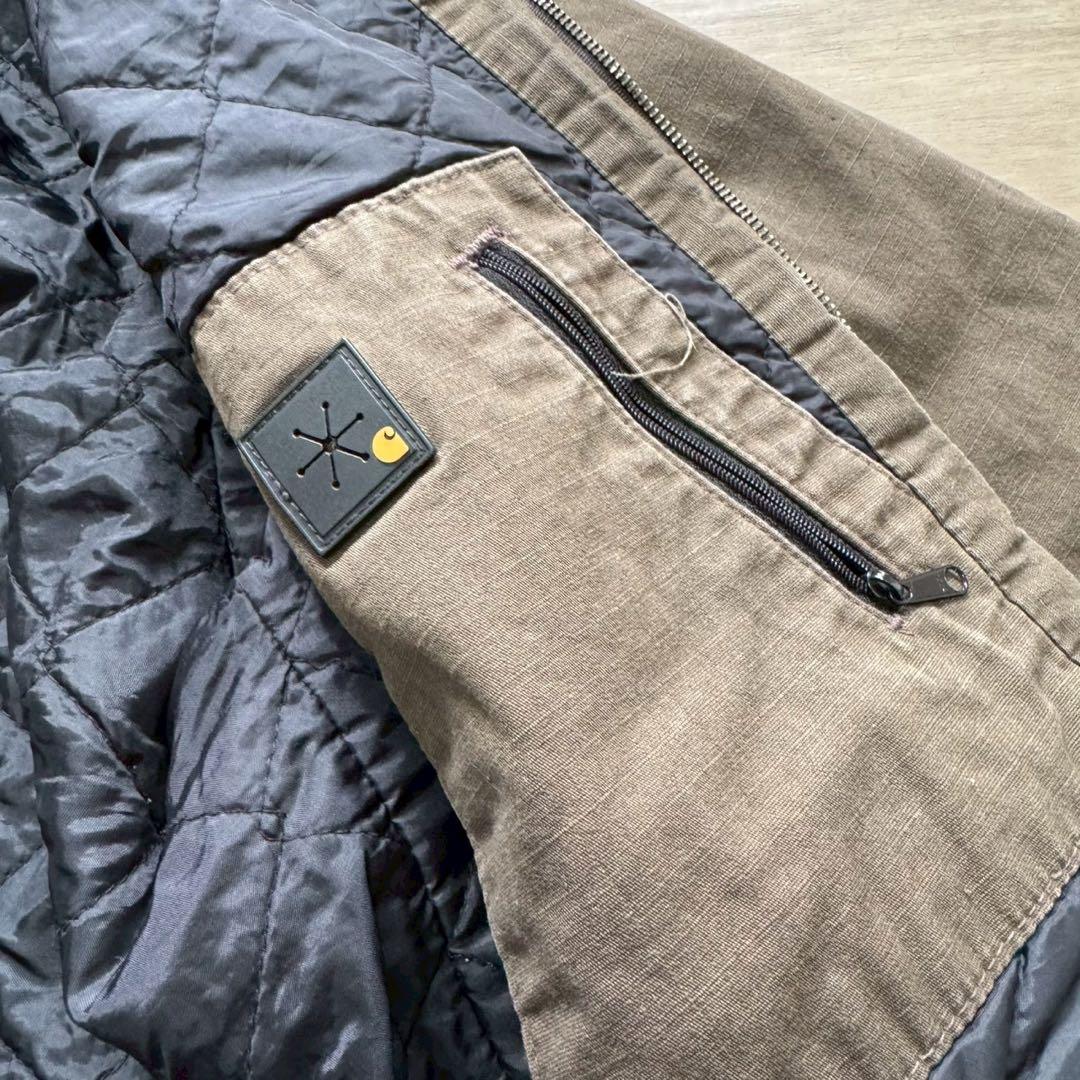 希少カーハートアクティブジャケットリップストップL古着短丈オリーブブラウン