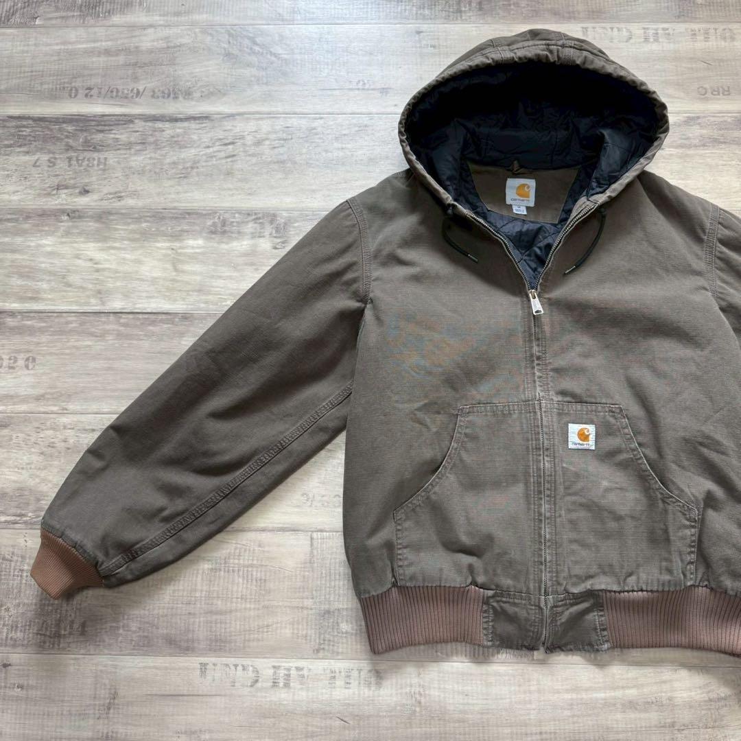 希少カーハートアクティブジャケットリップストップL古着短丈オリーブブラウン