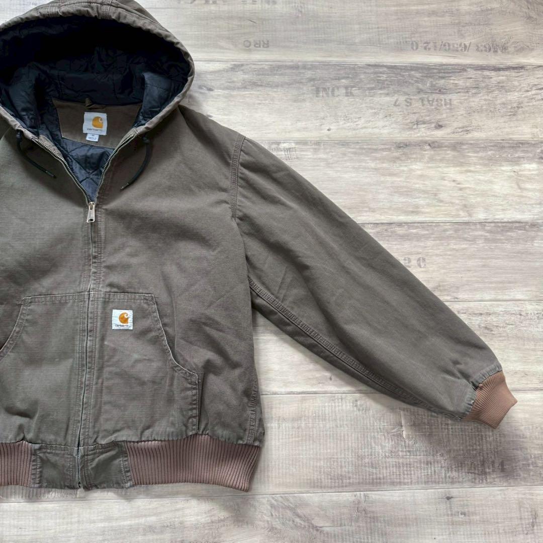 希少カーハートアクティブジャケットリップストップL古着短丈オリーブブラウン