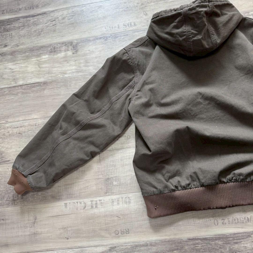 希少カーハートアクティブジャケットリップストップL古着短丈オリーブブラウン