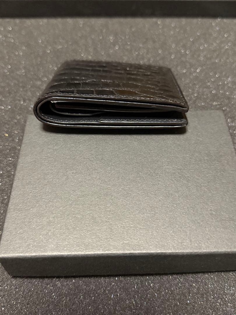 万双　クロコダイルミニ財布(小銭入付) ブラック