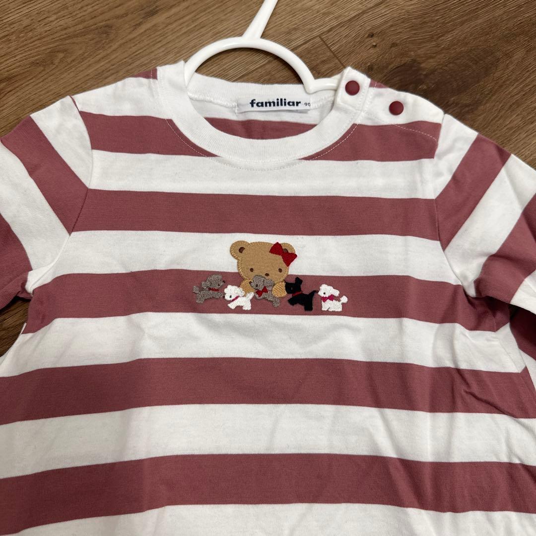 【美品】ファミリア　ピンクボーダーワンピース　90cm