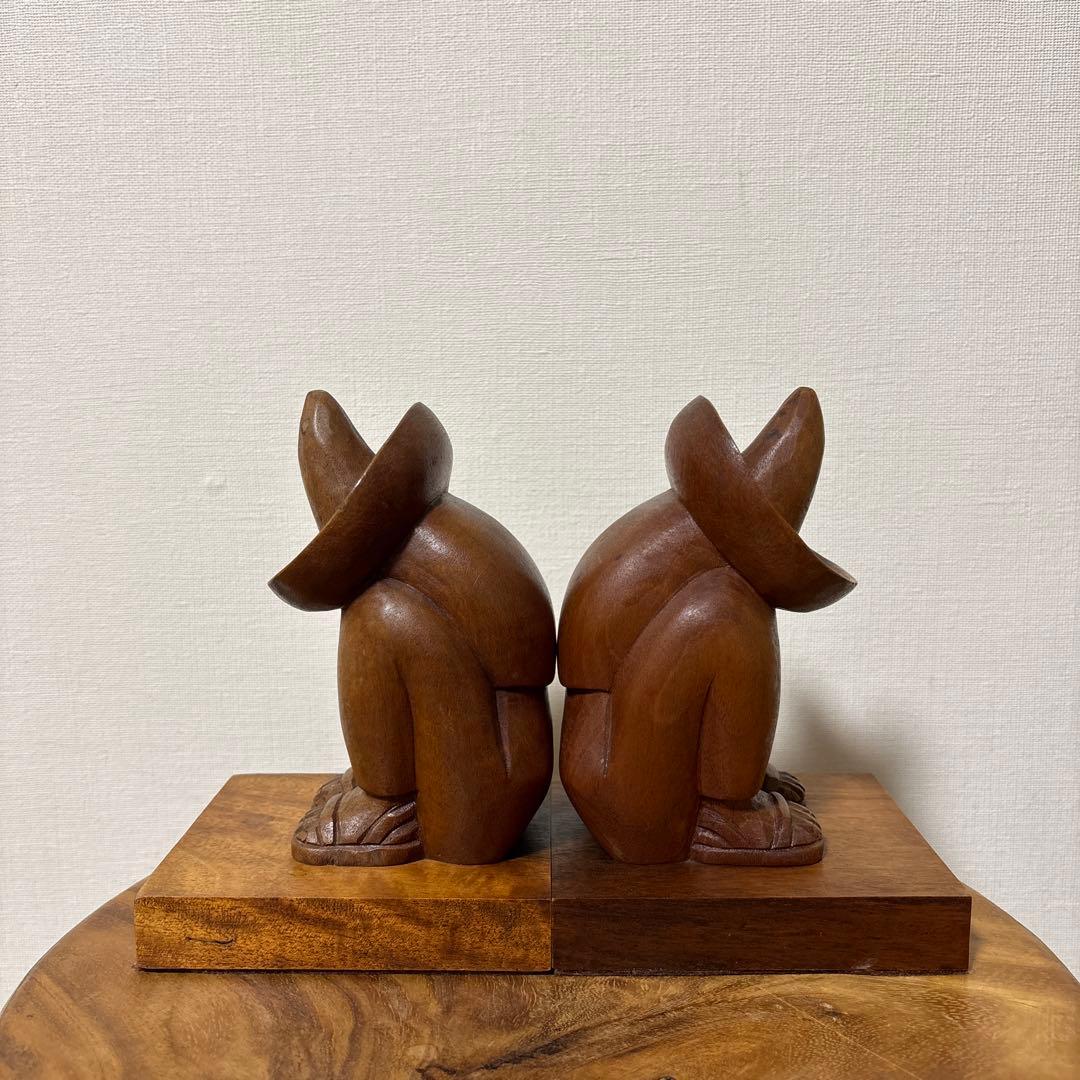 ヴィンテージ メキシコ 作家もの 木彫り 彫刻 ブックエンド インテリア 置物