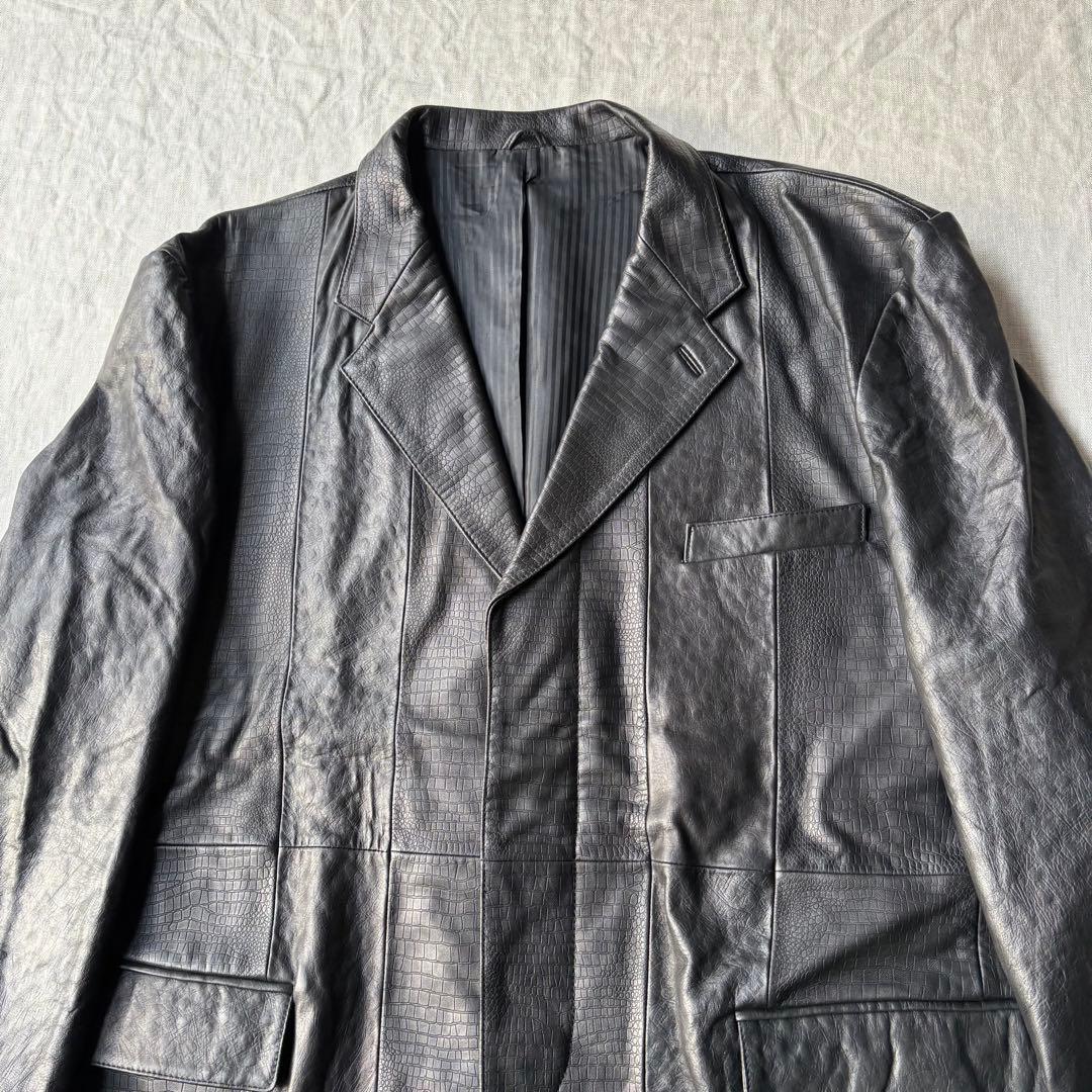 MANCHES レザー 羊革 クロコ型押し オーストリッチ テーラードジャケット