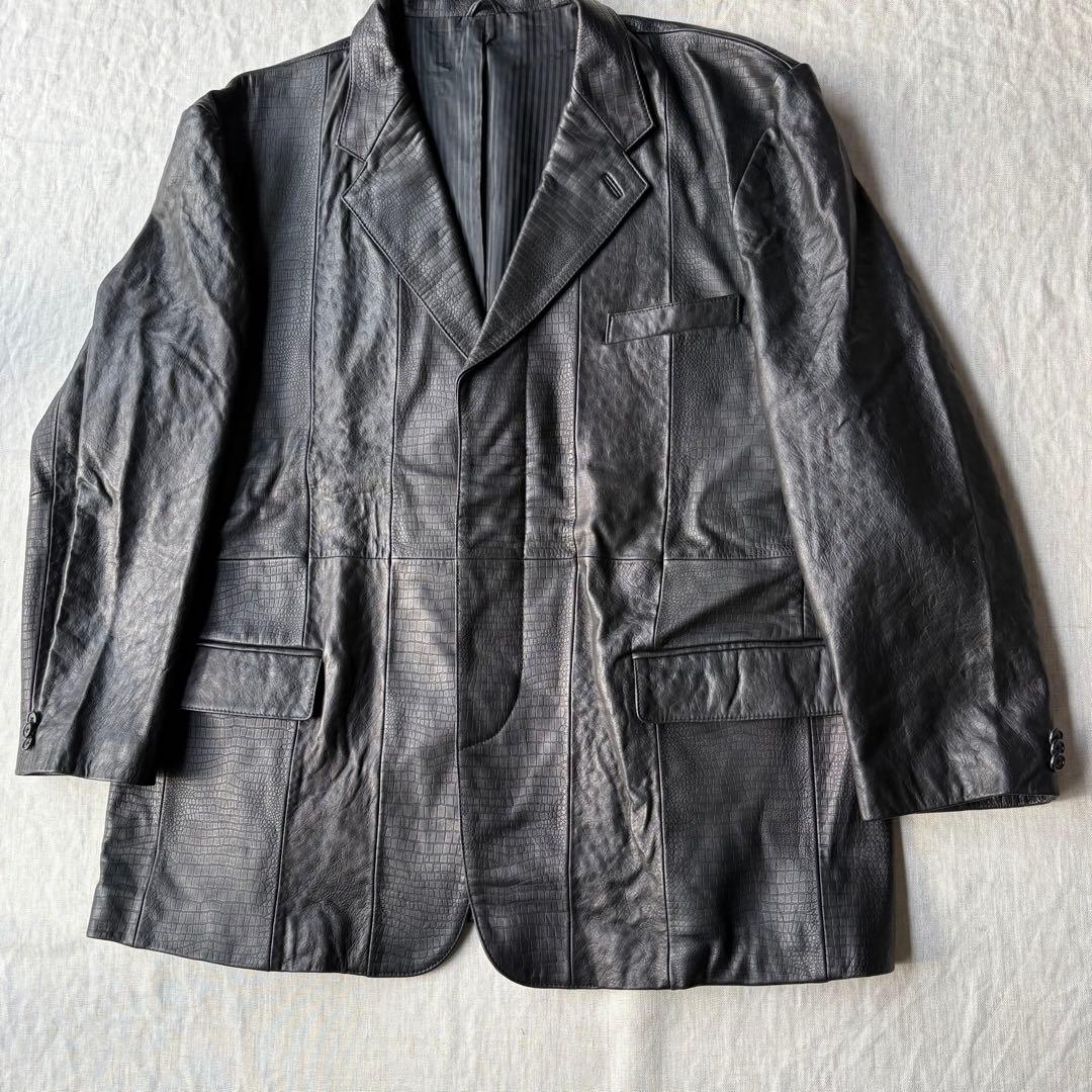 MANCHES レザー 羊革 クロコ型押し オーストリッチ テーラードジャケット