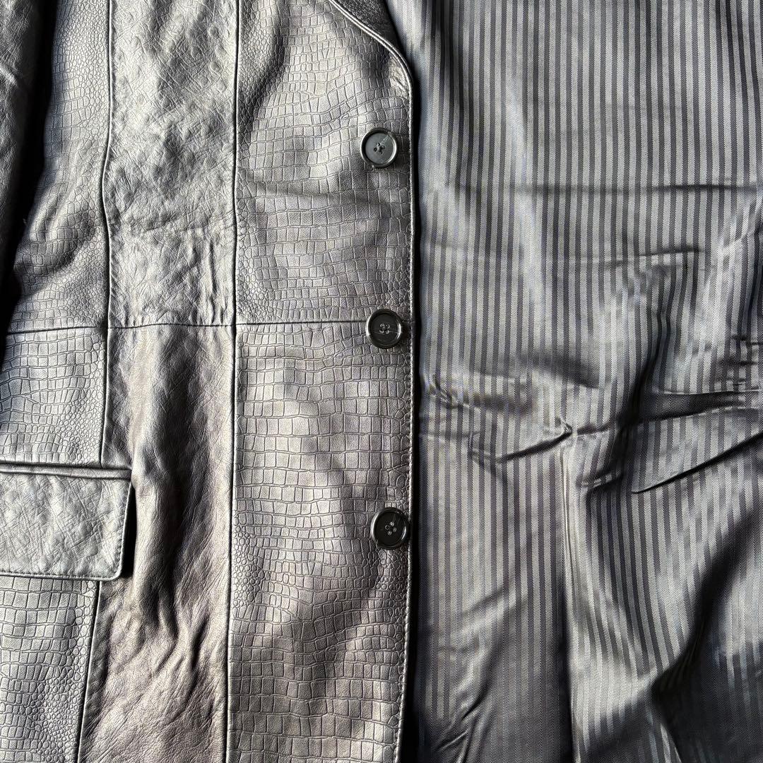 MANCHES レザー 羊革 クロコ型押し オーストリッチ テーラードジャケット