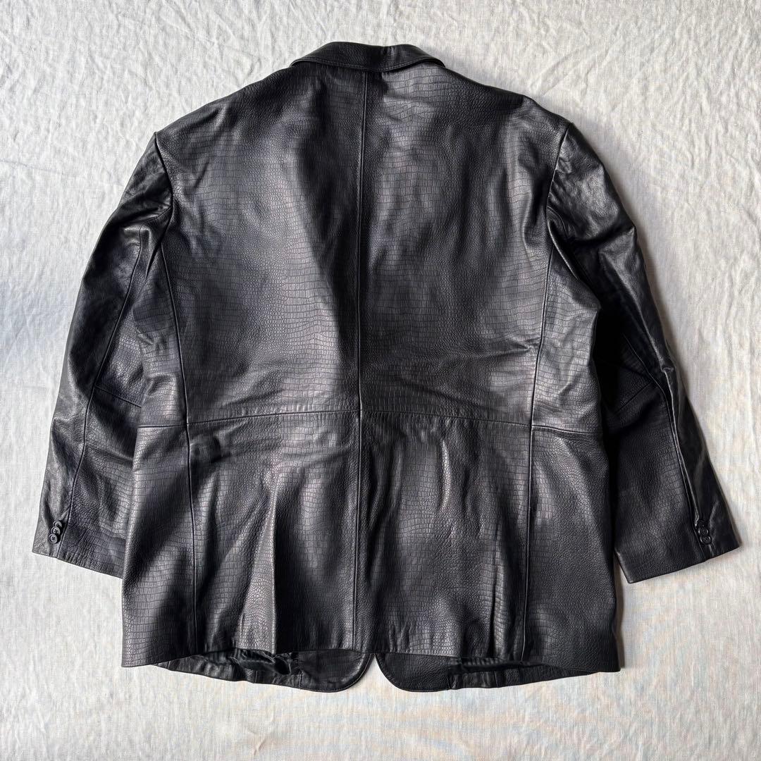 MANCHES レザー 羊革 クロコ型押し オーストリッチ テーラードジャケット