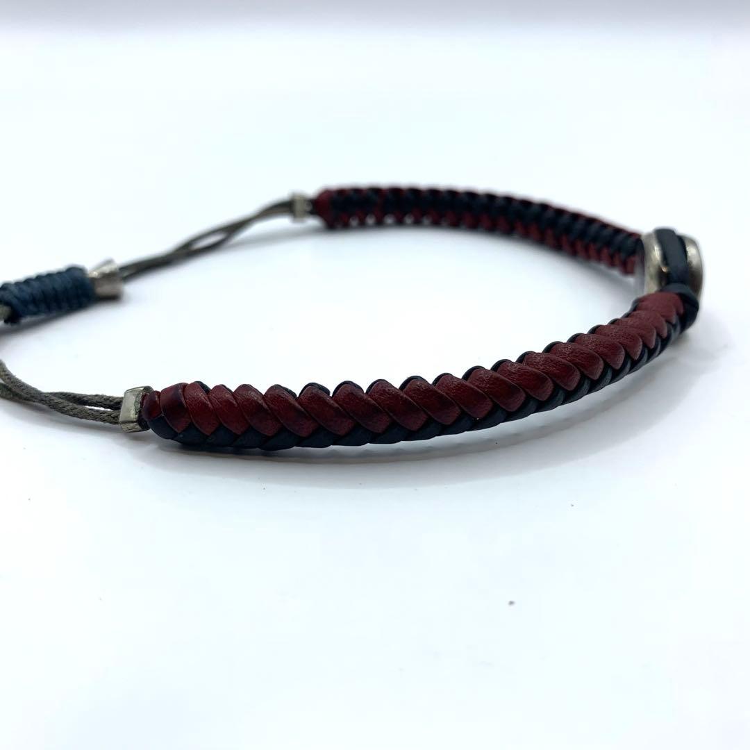 GUCCI グッチ 編み込み レザーブレスレット メンズ 正規品 ブラック 赤