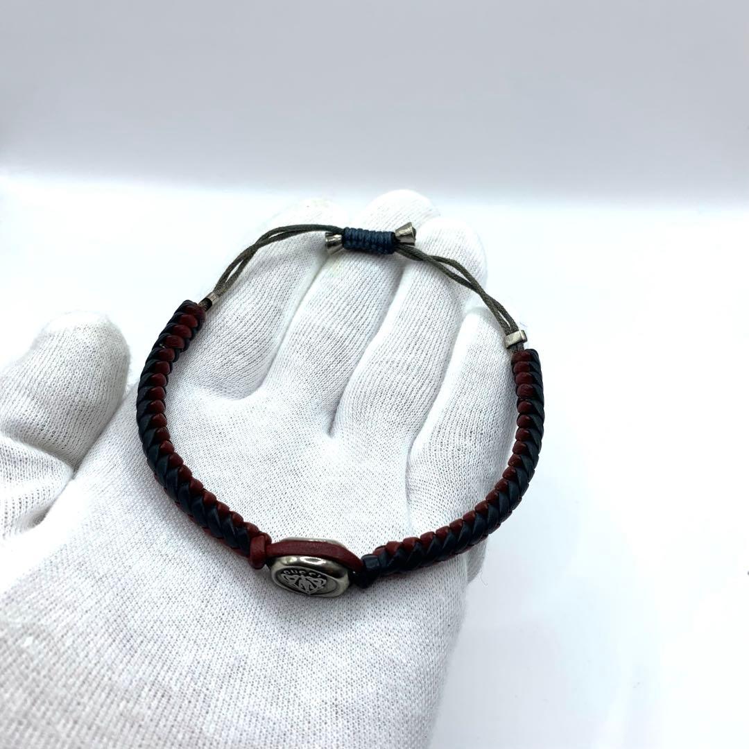 GUCCI グッチ 編み込み レザーブレスレット メンズ 正規品 ブラック 赤