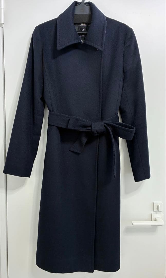 極美品11号 濃紺イネドINED カシミヤ100%ラップコート冠婚葬祭フォーマル