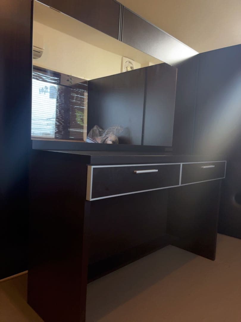 ダークブラウン ドレッサー・鏡台 2口電源