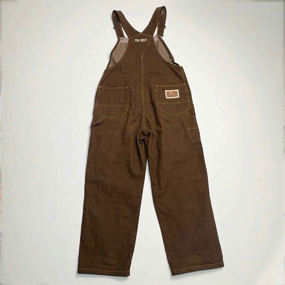 【希少色】ピンクハウス サロペット オーバーオール クマ刺繍 デニム ブラウン