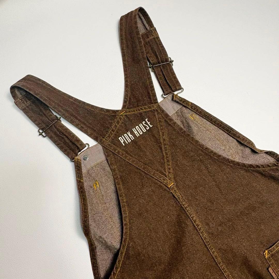 【希少色】ピンクハウス サロペット オーバーオール クマ刺繍 デニム ブラウン