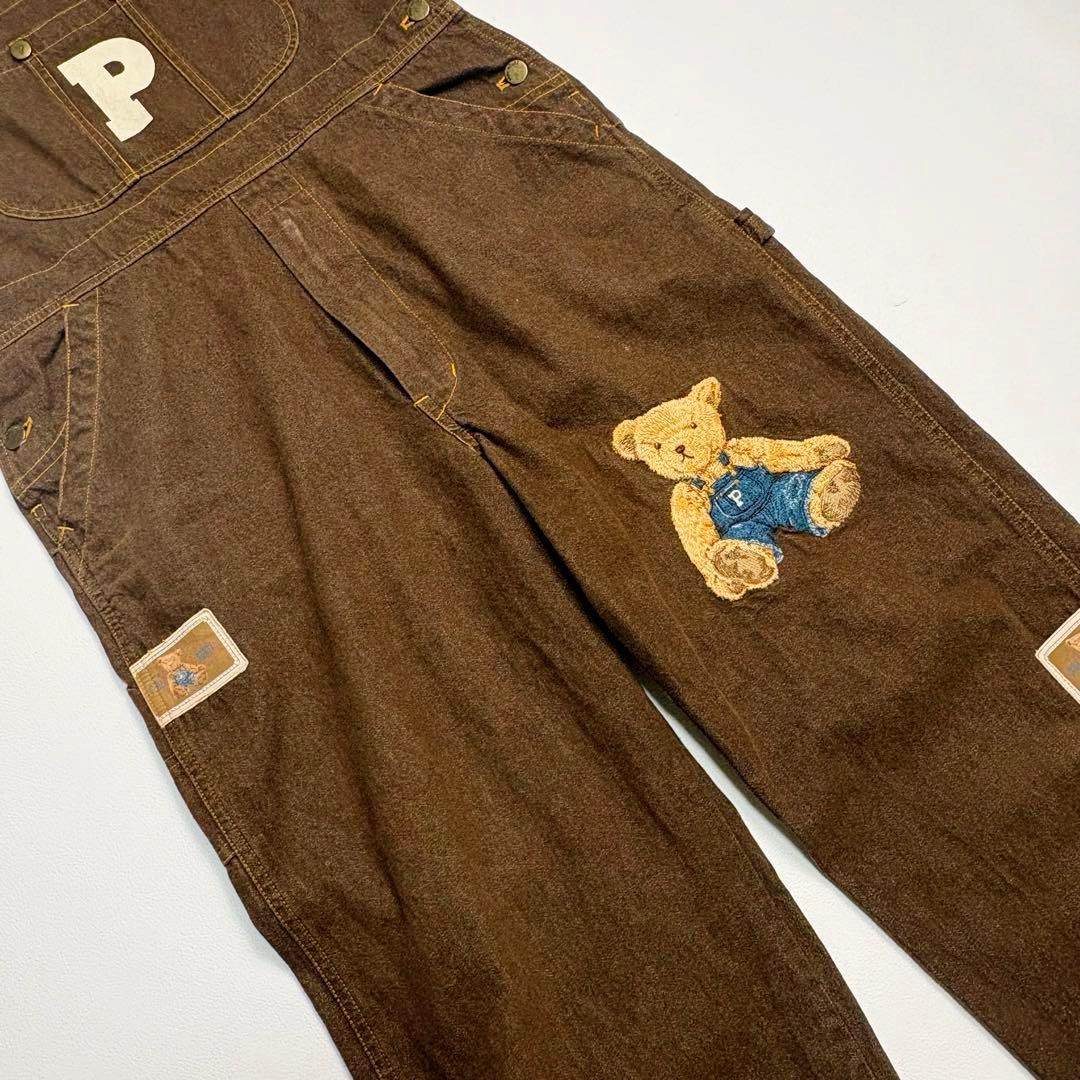 【希少色】ピンクハウス サロペット オーバーオール クマ刺繍 デニム ブラウン