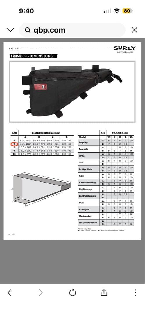 最終値下げ　SURLY フレームバッグ 7インチ