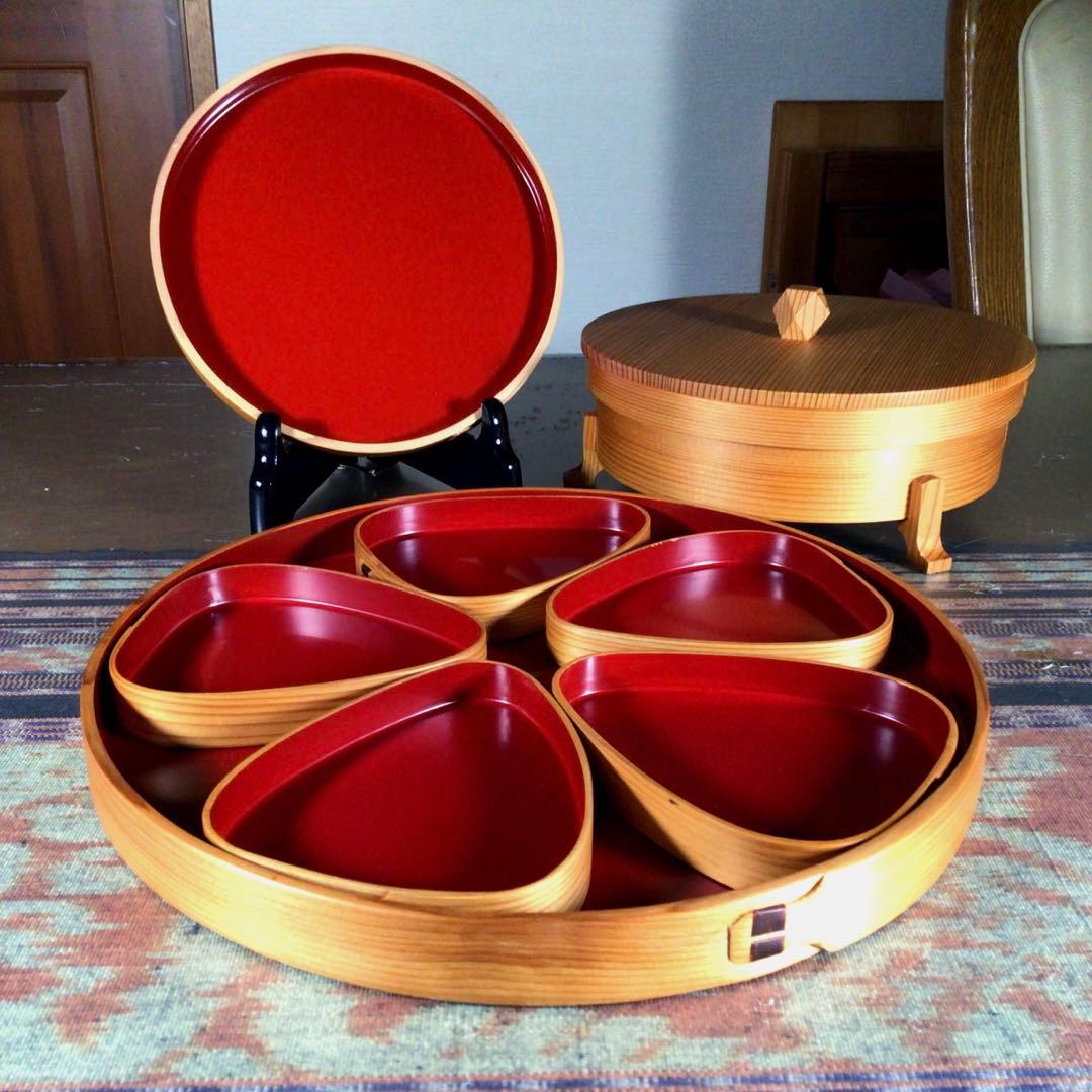 『未使用・小痛み』　大館曲わっぱ　幸助曲げ師　小皿　5枚　中お盆　大お盆　蓋物