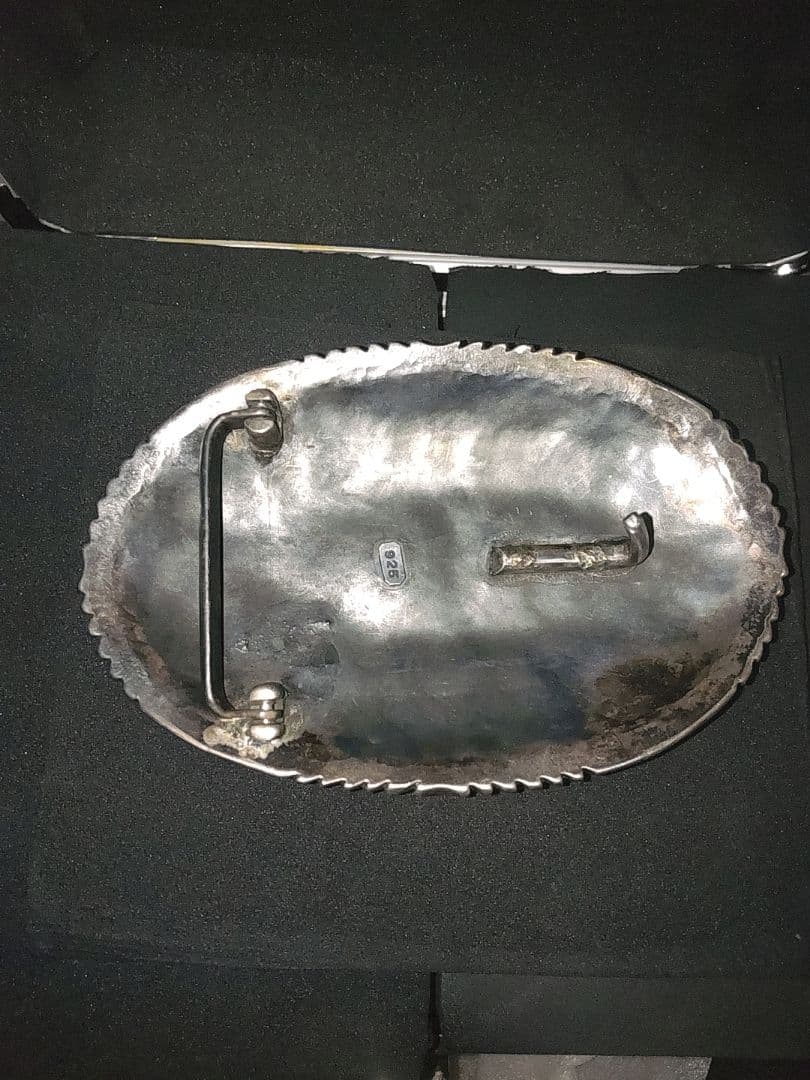古美術品1800年代Navajoターコイズ.シルバー彫金バックル
