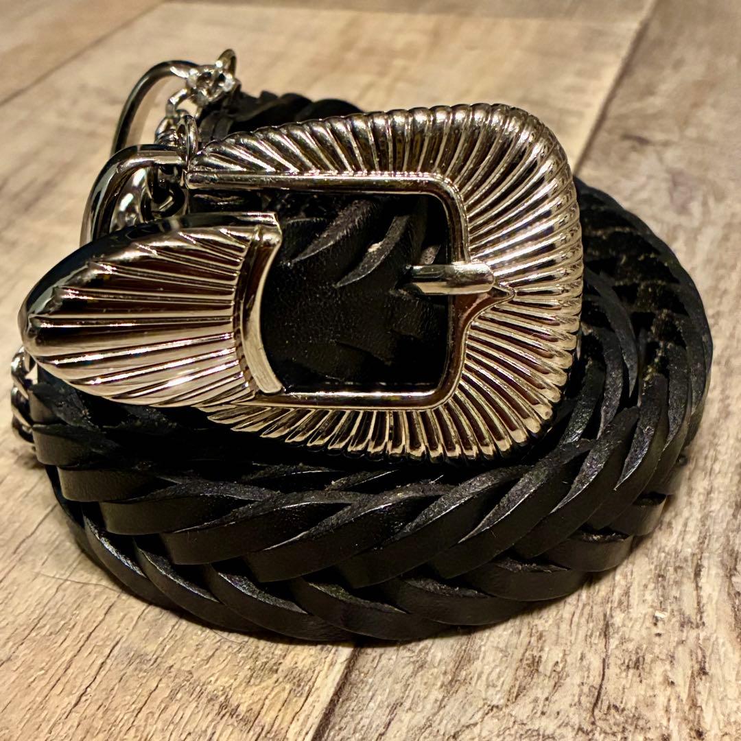 【美品】JieDa チェーンベルト ウエスタン 編みレザー 黒