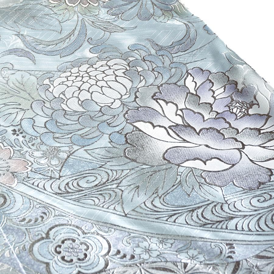 専用　ご予約　振袖　未仕立て　仮絵羽　アイスブルー　牡丹　桜　熨斗目　銀彩加工