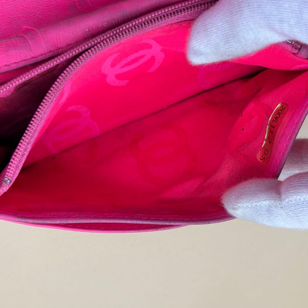 CHANEL カンボンライン 長財布 ピンク×ホワイト 正規品 シリアルあり
