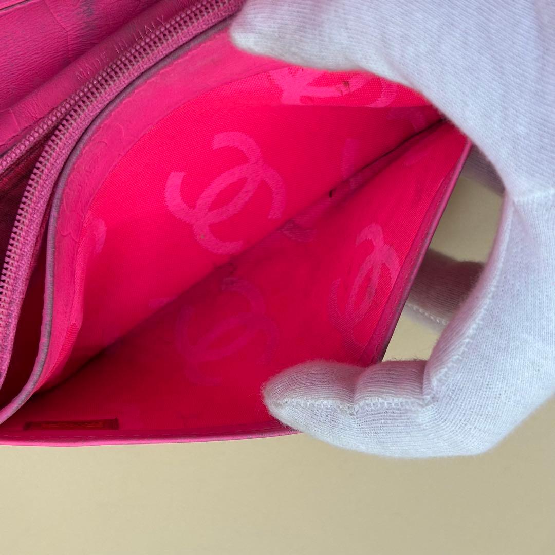CHANEL カンボンライン 長財布 ピンク×ホワイト 正規品 シリアルあり