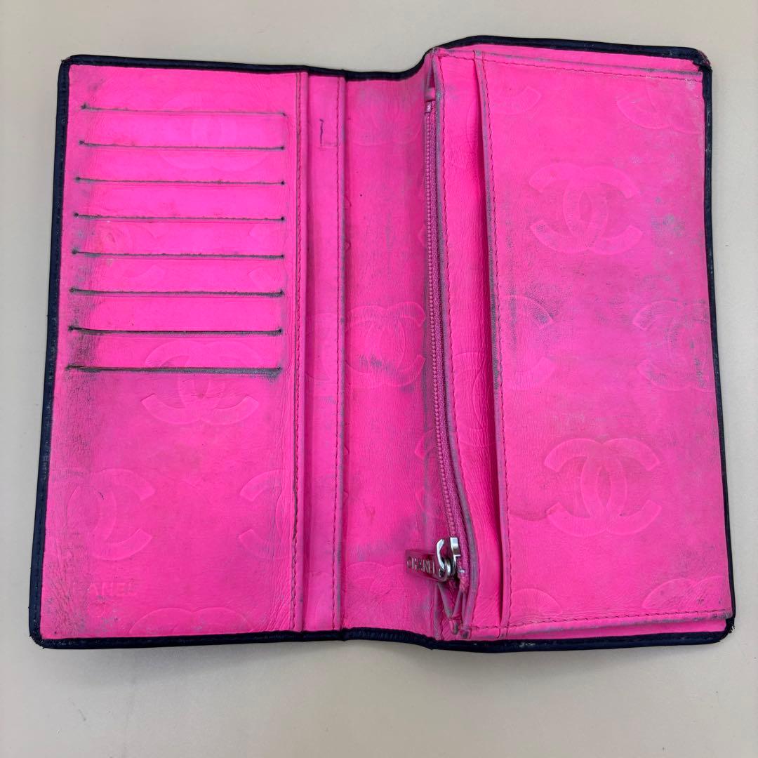 CHANEL カンボンライン 長財布 ピンク×ホワイト 正規品 シリアルあり