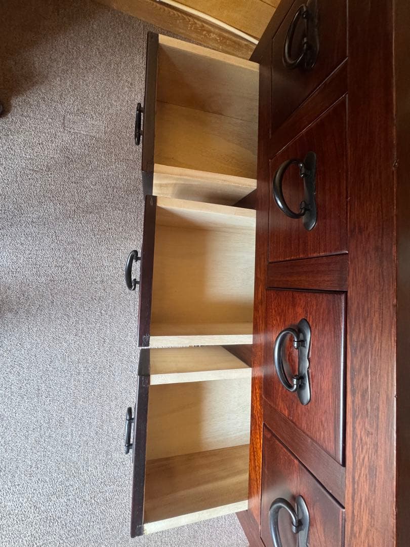 銘木アンティーク調木製タンス 9引き出し