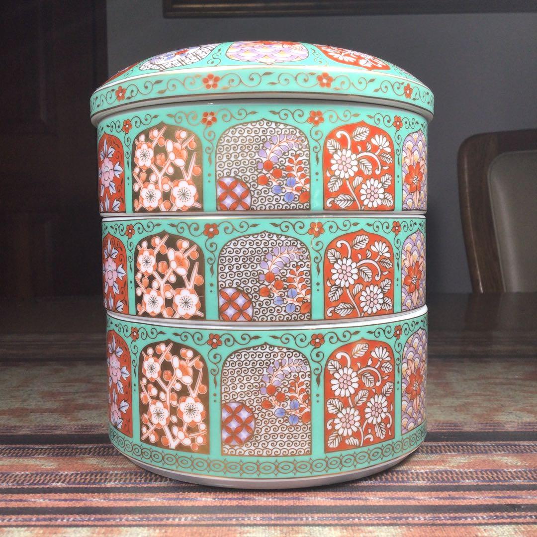 『ハピうー特価』　美濃焼　庫山窯　金彩　三段重