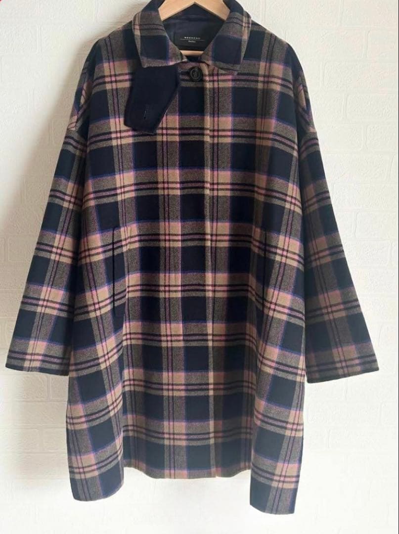 【新品同様】MAXMARAクチートアマーノチェック柄ステンカラーコート42