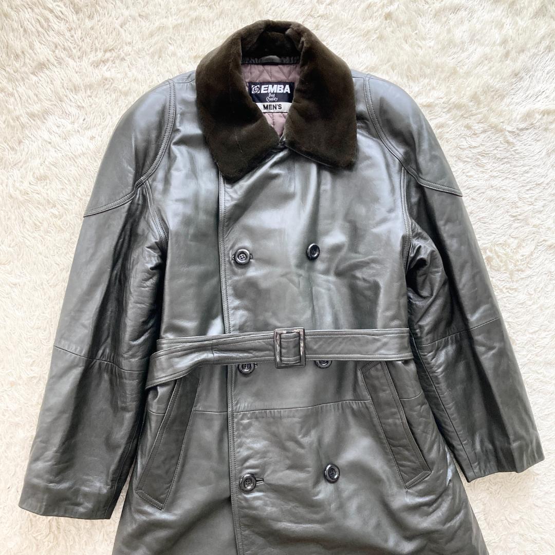 希少色 未使用級 着丈122cm　トレンチ コート　XL　レザー　ダークグリーン