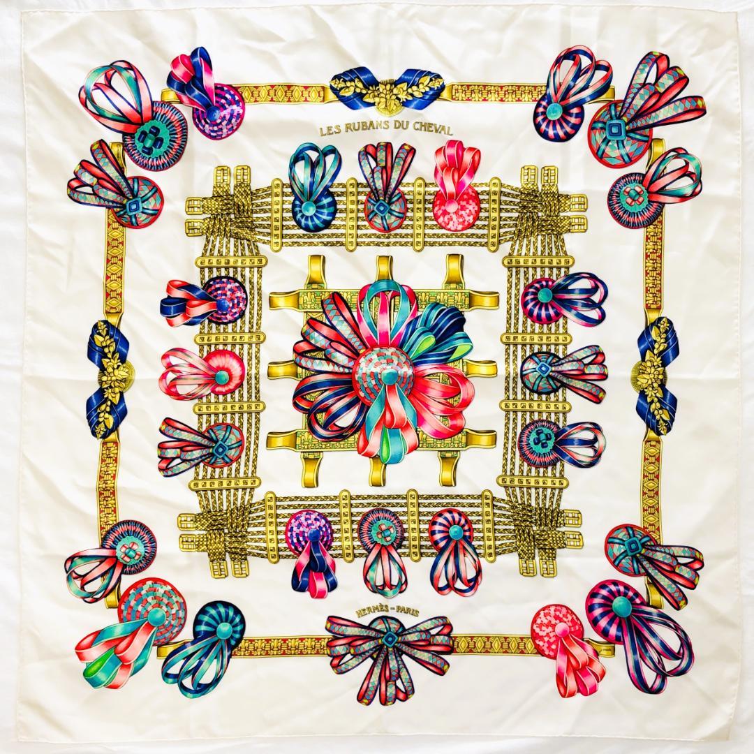 HERMES エルメス カレ90 馬のリボン スカーフ タグ無し